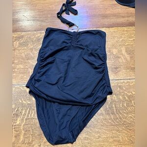 Lauren Ralph Lauren sz 12 black one piece swimsuit flattering neck tie‎